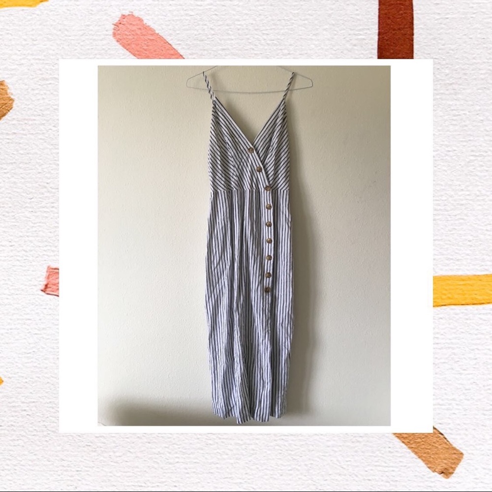 UO - Amber Button-Down Linen Midi Dress